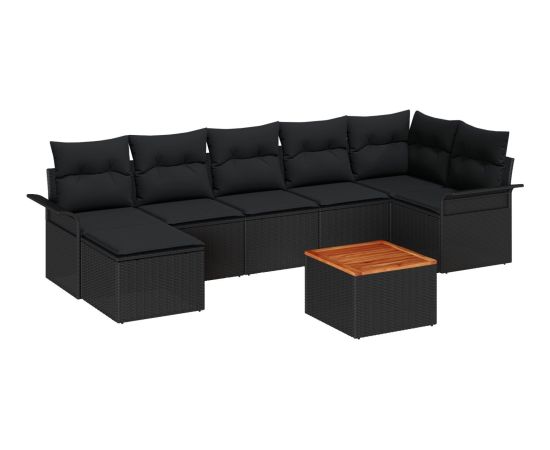 vidaXL Zestaw sof ogrodowych  w 8 częściach z poduszkami Czarny Polirattan Akacja Dārza mēbeļu komplekti