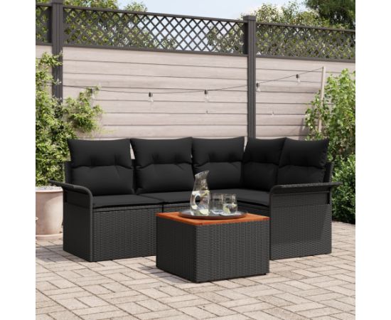 vidaXL Czarny Zestaw Sof Ogrodowych 5-Częściowy z Poduszkami z Polirattanu i Akacji Dārza mēbeļu komplekti