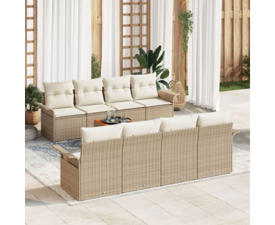 vidaXL Zestaw sof ogrodowych  9 elementów z poduszkami Beżowy Polirattan Akacja Dārza mēbeļu komplekti