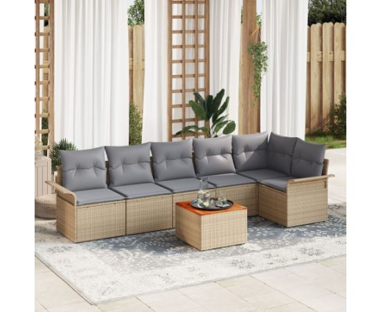 vidaXL Zestaw sof ogrodowych  7 części z poduszkami beżowy Polirattan Akacja Dārza mēbeļu komplekti