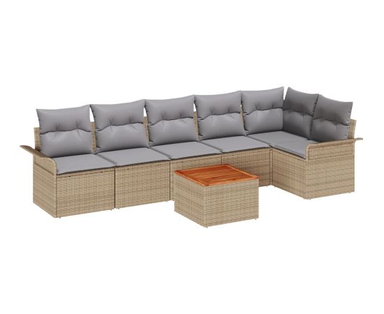 vidaXL Zestaw sof ogrodowych  7 części z poduszkami beżowy Polirattan Akacja Dārza mēbeļu komplekti