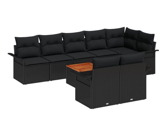 vidaXL Zestaw sof ogrodowych  9 elementów z poduszkami czarny polirattan akacja Dārza mēbeļu komplekti