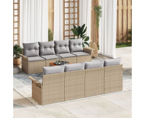 vidaXL Zestaw sof ogrodowych  9-elementowy z poduszkami Beżowy Rattan Akacja Dārza mēbeļu komplekti