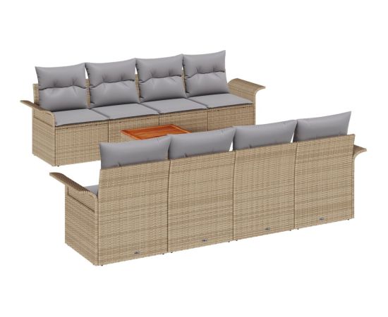 vidaXL Zestaw sof ogrodowych  9-elementowy z poduszkami Beżowy Rattan Akacja Dārza mēbeļu komplekti