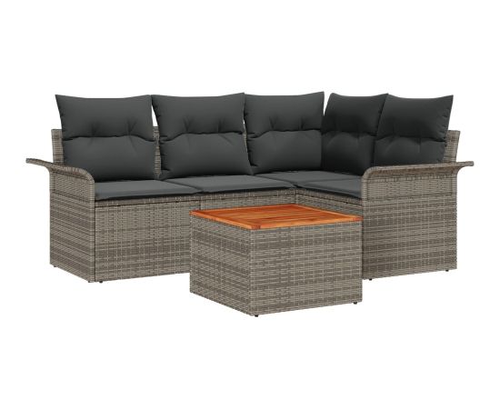 vidaXL Zestaw 5-częściowy sofa ogrodowa z poduszkami Szary Poly Rattan Acacia Dārza mēbeļu komplekti