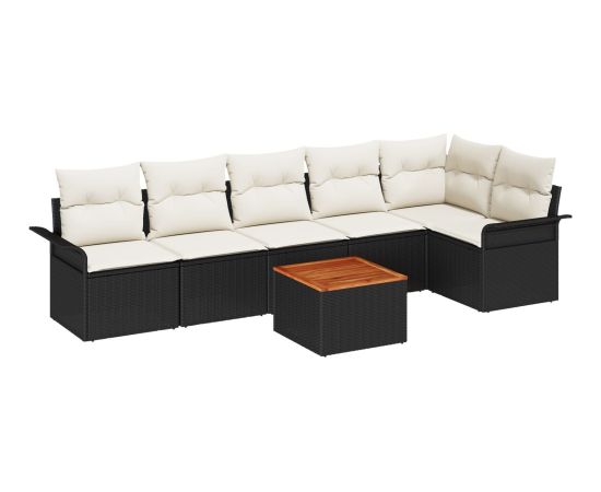 vidaXL Zestaw sof ogrodowych  7 częściowy z poduszkami Czarny Polirattan Akacja Dārza mēbeļu komplekti