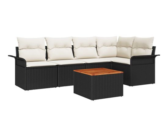 vidaXL 6 Częściowy Zestaw Sof Ogrodowych z Poduszkami Czarno-Polirattanowy Dārza mēbeļu komplekti