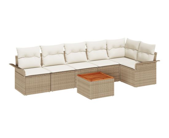 vidaXL Zestaw Sofy Ogrodowej  7 Elementów z Poduszkami Beżowy Poli Rattan Akacja Dārza mēbeļu komplekti