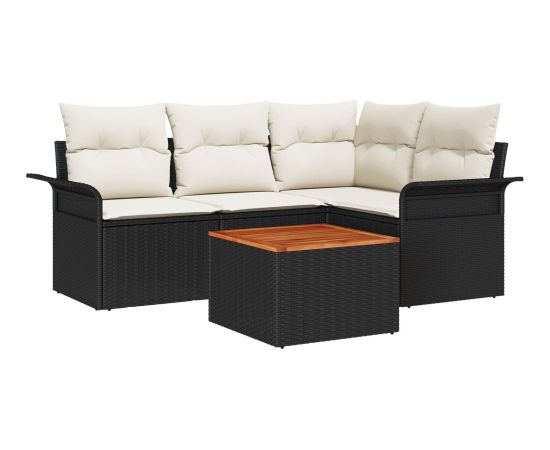 vidaXL Zestaw sof ogrodowych  5 elementowy z poduszkami Czarny Polirattan Akacja Dārza mēbeļu komplekti