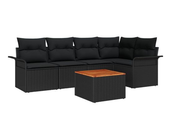 vidaXL 6-częściowy Zestaw Sofowy Ogrodowy z Poduszkami Czarny Polirattan Akacja Dārza mēbeļu komplekti