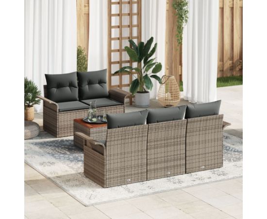 vidaXL Zestaw sof ogrodowych  6-częściowy z poduszkami szary polirattan akacja Dārza mēbeļu komplekti