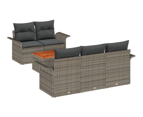 vidaXL Zestaw sof ogrodowych  6-częściowy z poduszkami szary polirattan akacja Dārza mēbeļu komplekti