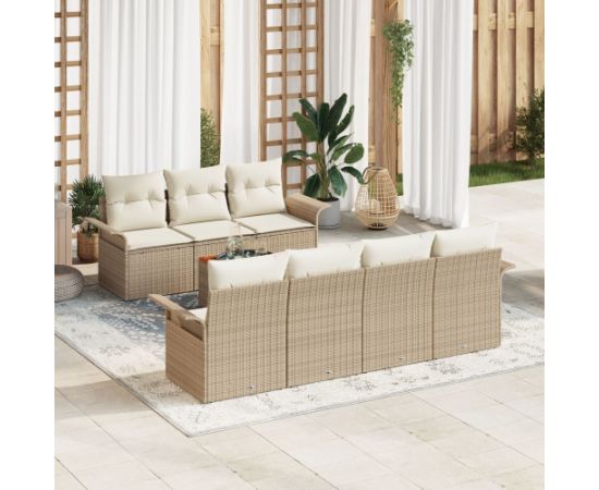 vidaXL 8-częściowy zestaw sof ogrodowych z poduszkami beżowy polirattan akacja Dārza mēbeļu komplekti