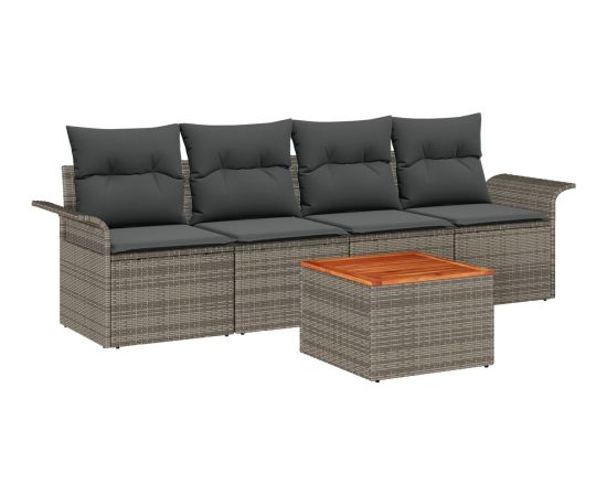 vidaXL 5-częściowy zestaw sof ogrodowych z poduszkami szary polirattan akacja Dārza mēbeļu komplekti