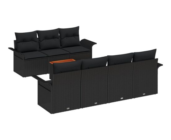 vidaXL 8-częściowy zestaw sof ogrodowych z poduszkami Czarny Polirattan Dārza mēbeļu komplekti