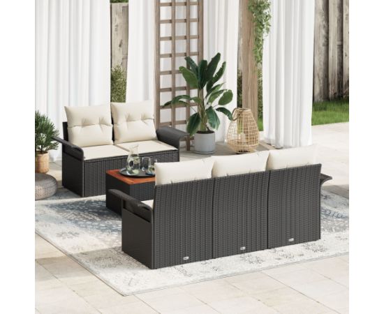 vidaXL 6-Częściowy Zestaw Sof Ogrodowych z Poduszkami Czarny Poli Rattan Akacja Dārza mēbeļu komplekti