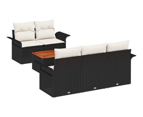 vidaXL 6-Częściowy Zestaw Sof Ogrodowych z Poduszkami Czarny Poli Rattan Akacja Dārza mēbeļu komplekti