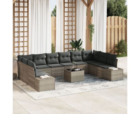 vidaXL Zestaw kanapowy  z 11 elementami i szarymi poduszkami z rattanu Dārza mēbeļu komplekti