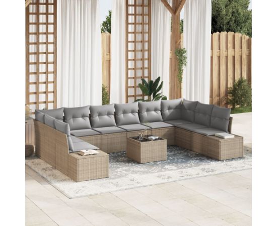 vidaXL Zestaw 11-częściowy sof ogrodowych  z poduszkami czarny polirattan Dārza mēbeļu komplekti