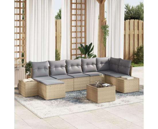 vidaXL 8-częściowy zestaw ogrodowy z poduszkami czarny polirattan Dārza mēbeļu komplekti