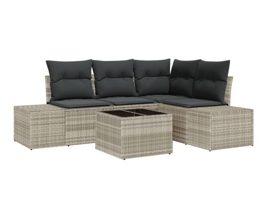 vidaXL 5-elementowy zestaw sof ogrodowych z poduszkami w kolorze szarym z polirattanu. Dārza mēbeļu komplekti