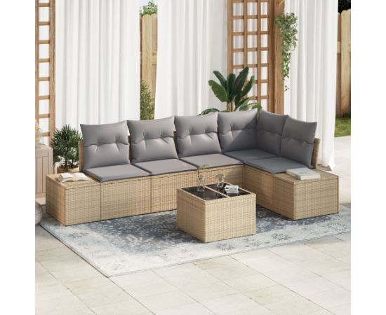 vidaXL 6-elementowy zestaw sof ogrodowych z poduszkami z czarnego polirattanu. Dārza mēbeļu komplekti