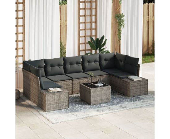 vidaXL 8-częściowy zestaw sof ogrodowych z poduszkami Szary PE Wicker Dārza mēbeļu komplekti