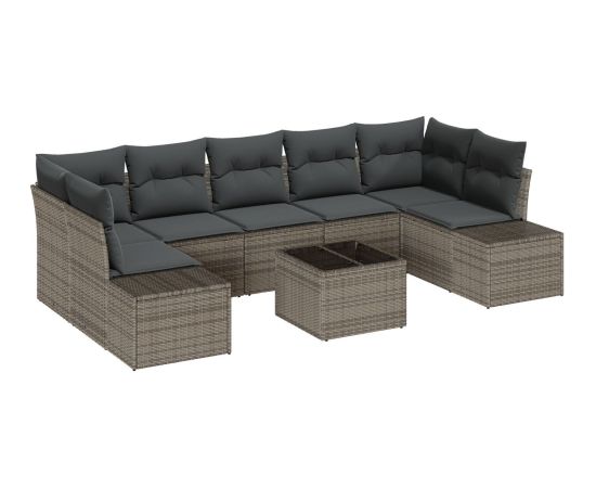 vidaXL 8-częściowy zestaw sof ogrodowych z poduszkami Szary PE Wicker Dārza mēbeļu komplekti