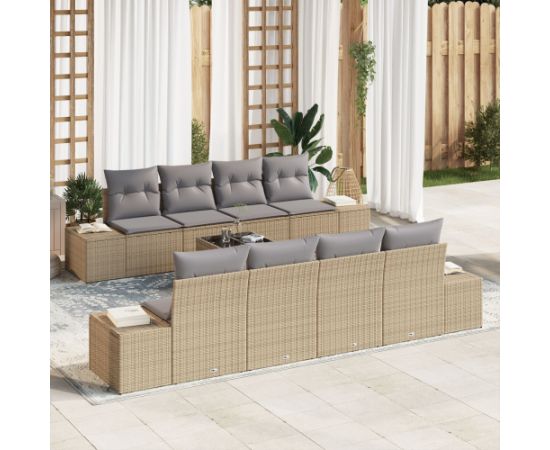 vidaXL 9-częściowy Zestaw Sof Ogrodowych z Poduszkami Beżowymi Polirattan Dārza mēbeļu komplekti