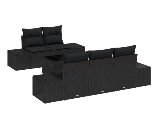vidaXL Zestaw sof ogrodowych  w 6 częściach z poduszkami Czarny Polirattan Dārza mēbeļu komplekti