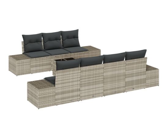 vidaXL 8-częściowy zestaw sof ogrodowych z poduszkami jasnoszary polirattan Dārza mēbeļu komplekti