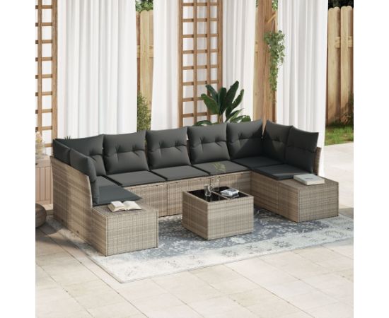 vidaXL 8-elementowy zestaw sof ogrodowych z poduszkami w jasnoszarym polirattan Dārza mēbeļu komplekti