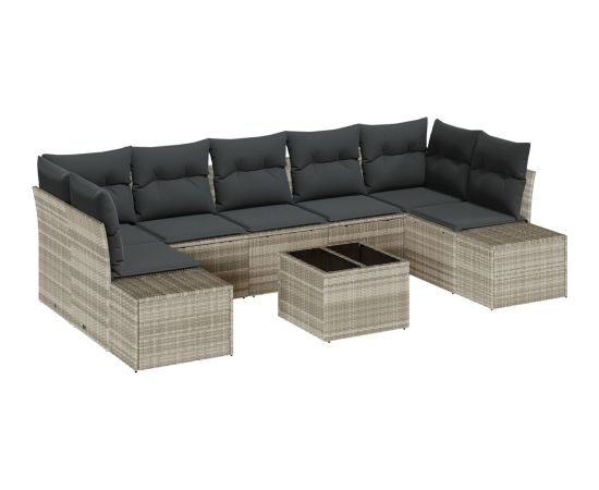 vidaXL 8-elementowy zestaw sof ogrodowych z poduszkami w jasnoszarym polirattan Dārza mēbeļu komplekti