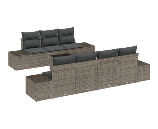 vidaXL Zestaw sof ogrodowych 8-częściowych z poduszkami Szary Polirattan Dārza mēbeļu komplekti