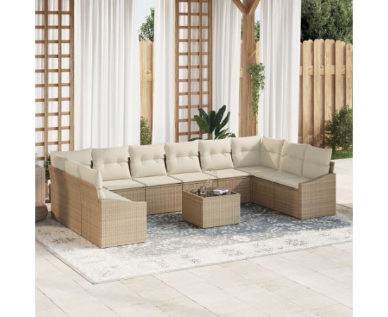 vidaXL Zestaw 11-częściowy sof ogrodowych z poduszkami brązowy z polirattanu Dārza mēbeļu komplekti