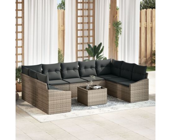 vidaXL Zestaw 9-częściowy sof ogrodowych  z poduszkami czarny poli-rattan Dārza mēbeļu komplekti