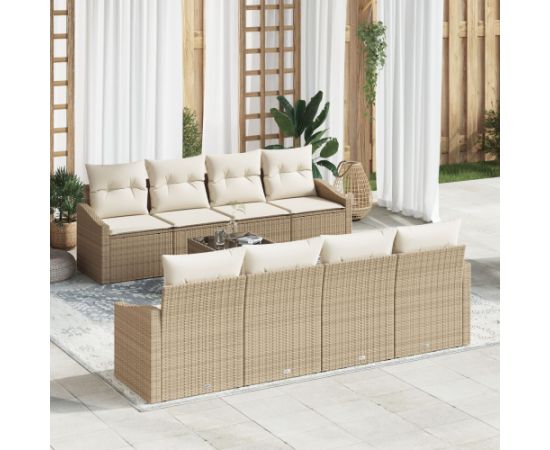 vidaXL Zestaw 9-częściowy sof ogrodowych  z poduszkami beżowy polirattan Dārza mēbeļu komplekti