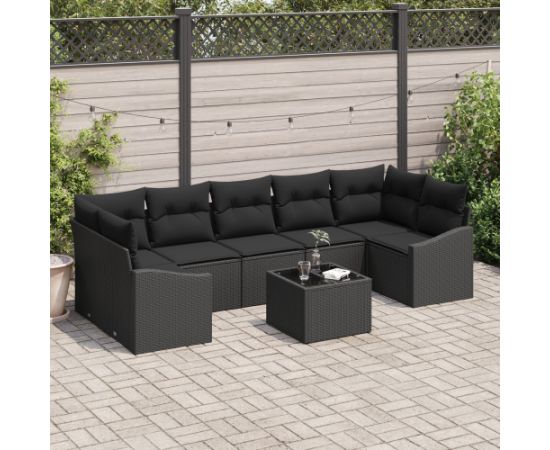 vidaXL Zestaw 8 elementów sofa ogrodowa z poduszkami czarny polirattan Dārza mēbeļu komplekti