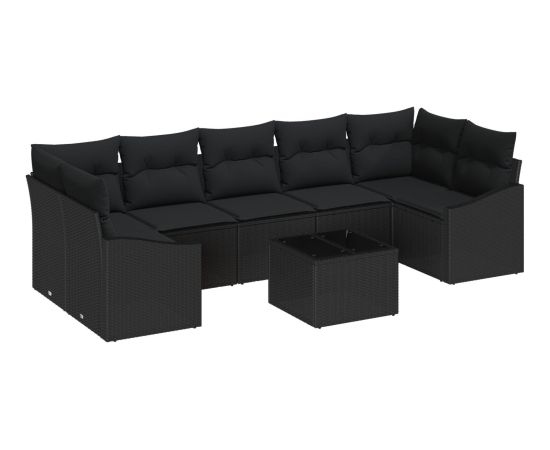 vidaXL Zestaw 8 elementów sofa ogrodowa z poduszkami czarny polirattan Dārza mēbeļu komplekti