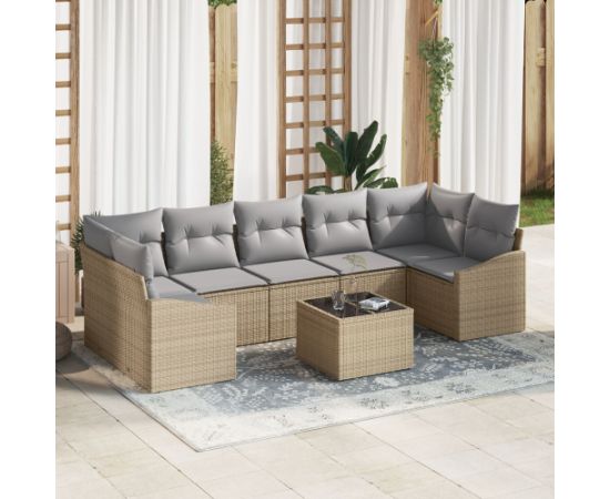 vidaXL 8-elementowy zestaw sof ogrodowych z poduszkami Beżowy Polirattan Dārza mēbeļu komplekti