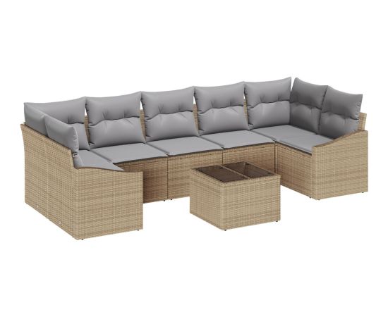 vidaXL 8-elementowy zestaw sof ogrodowych z poduszkami Beżowy Polirattan Dārza mēbeļu komplekti