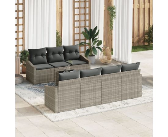 vidaXL Zestaw sof ogrodowych  8 elementów z poduszkami jasnoszary poli rattan Dārza mēbeļu komplekti