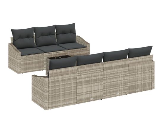 vidaXL Zestaw sof ogrodowych  8 elementów z poduszkami jasnoszary poli rattan Dārza mēbeļu komplekti