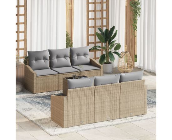vidaXL Zestaw Sof Ogrodowych  7 Części z Poduszkami Beżowy Polirattan Dārza mēbeļu komplekti