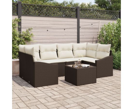 vidaXL 7-częściowy zestaw sof ogrodowych z poduszkami Brązowy Poli Rattan Dārza mēbeļu komplekti