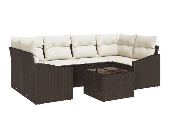 vidaXL 7-częściowy zestaw sof ogrodowych z poduszkami Brązowy Poli Rattan Dārza mēbeļu komplekti