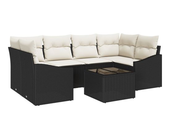 vidaXL Zestaw 7 Częściowy Sof Ogrodowych z Poduszkami Czarny Poli Rattan Dārza mēbeļu komplekti