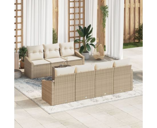 vidaXL Zestaw sofy ogrodowej  8 części z poduszkami Beżowy Polirattan Dārza mēbeļu komplekti