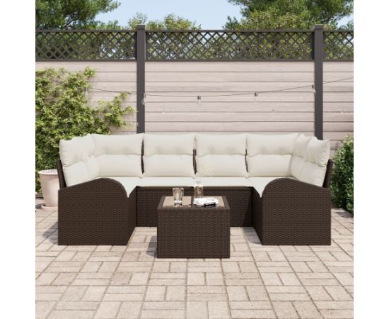 vidaXL Zestaw sof ogrodowych 7-częściowy z poduszkami Brązowy Polirattan Dārza mēbeļu komplekti
