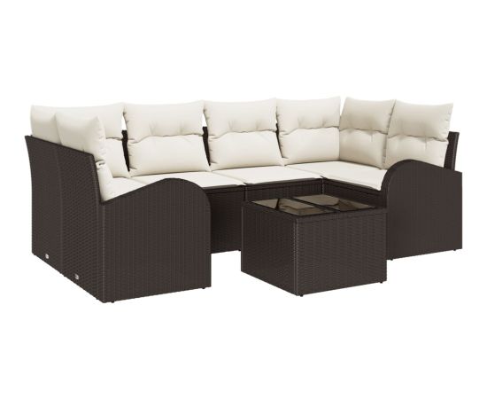 vidaXL Zestaw sof ogrodowych 7-częściowy z poduszkami Brązowy Polirattan Dārza mēbeļu komplekti